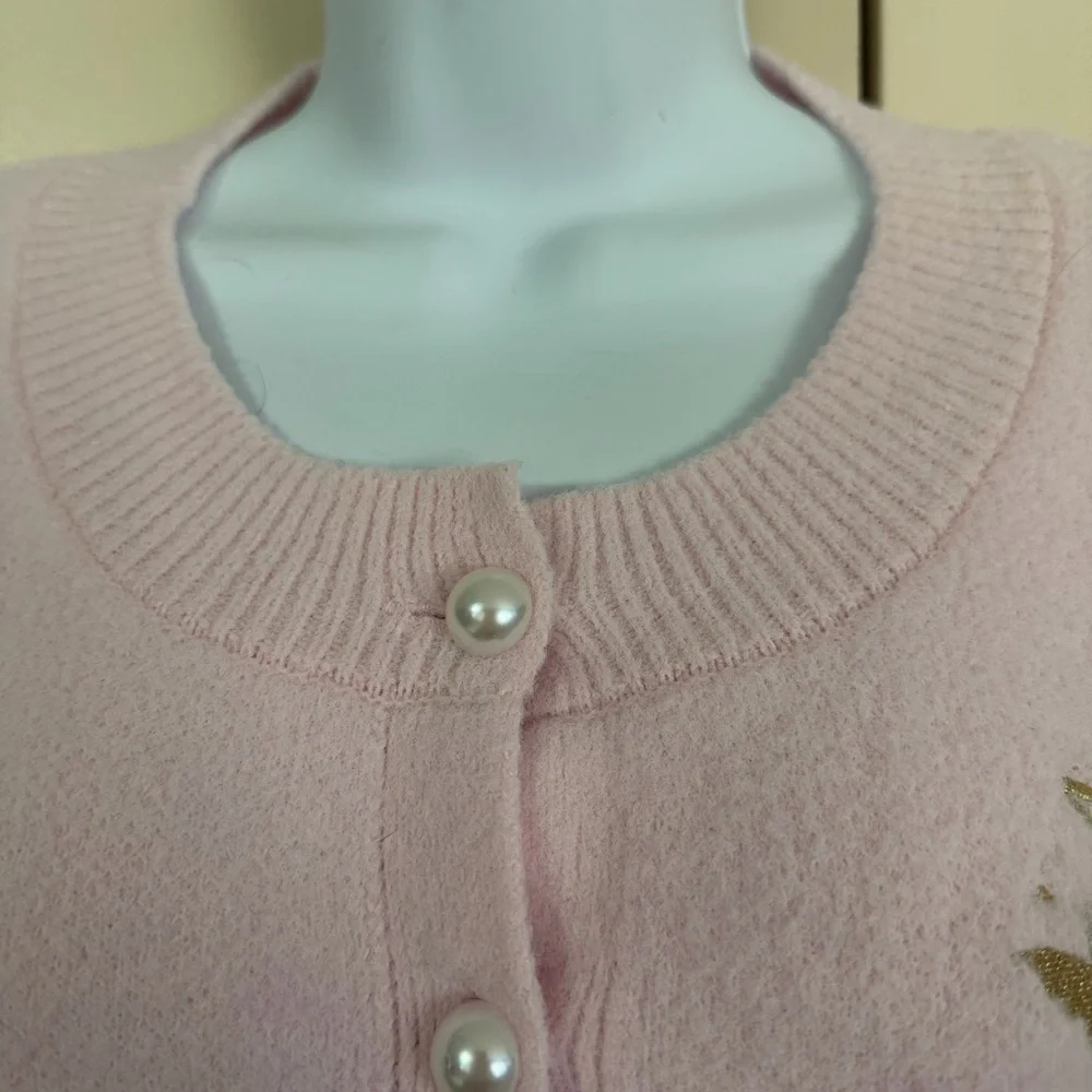 WICKED Paul Tazewell Soft Pink Glinda Button Front Cardigan Sweater Size X-Large - Picture 4 of 14